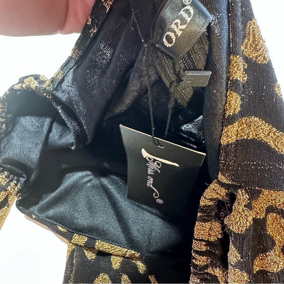 Miss Ord Gold Metallic Black Leopard/Cheetah Print ElasticCuffs Midi Dress NWT S - Picture 8 of 14